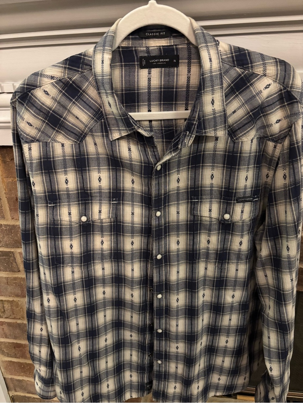 Lucky Brand Men’s Navy and White Plaid Button-Down Shirt